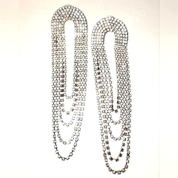 SUPER LONG RHINESTONE EARRINGS - ALL PRONG-SET BLING - Picture 2 of 7
